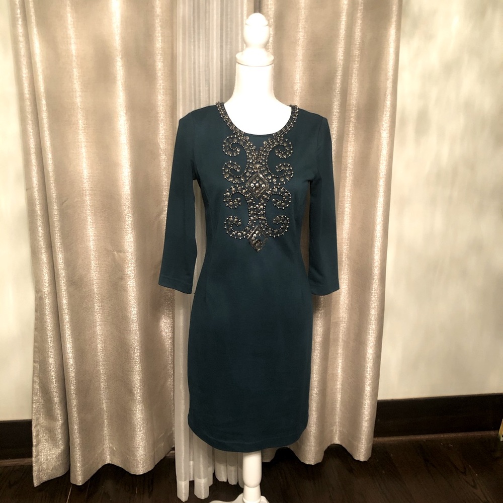 Dark Teal Ellen Tracy dress w/ beautiful beading